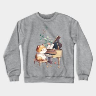 Cute cat playing the piano Crewneck Sweatshirt